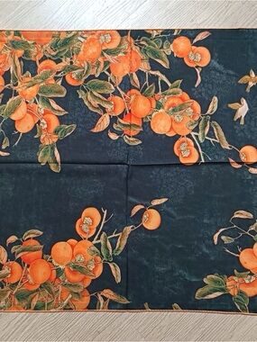 Silk Blend Double-Sided Persimmon Print Scarf | Chinese Lucky Art | NWT | 27x27"